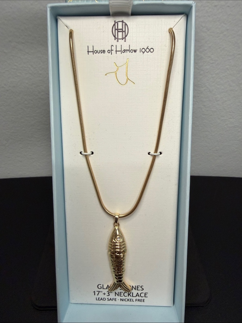 House of Harlow 1960 | Gold Fish Pendant Necklace w/ Snake Chain